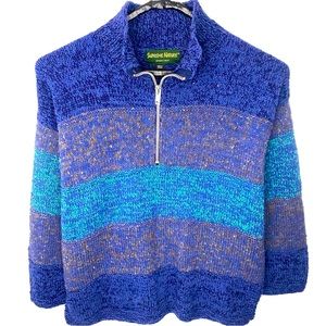 Vintage Supreme Nature Wool 1/4 Zip Oversized Blues & Tan Earth-Tones Sweater XL